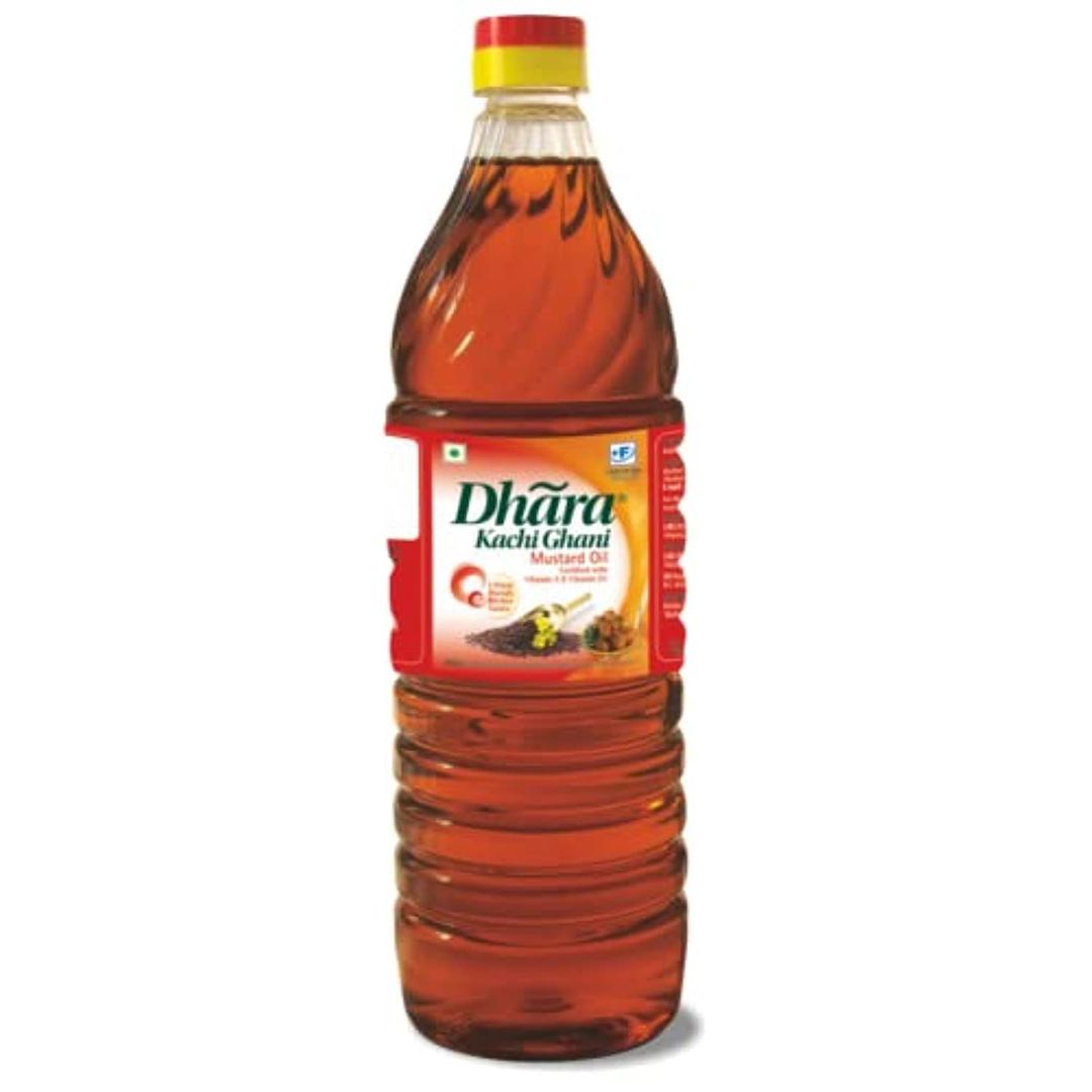 Dhara Kachi Ghani Oil, Mustard, 1L Bottle