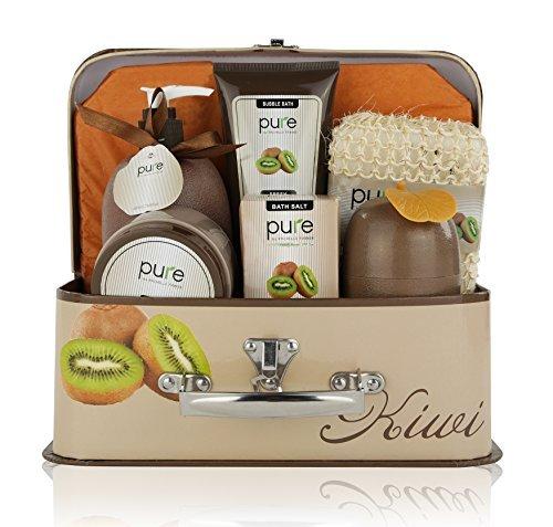 Essence of Luxury Spa Gift Basket Bath Set! PURE Spa Basket Natural Skin Care Gift Set Makes Best Mothers Day Gift for Women & Holiday Gift Baskets! (Kiwi)