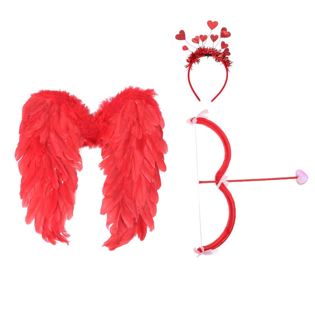 GALPADA Cupid Wings Costume Bow and Kit Red Heart Head Sequin Headband Set for Halloween Valentines Day Birthday Party Cosplay