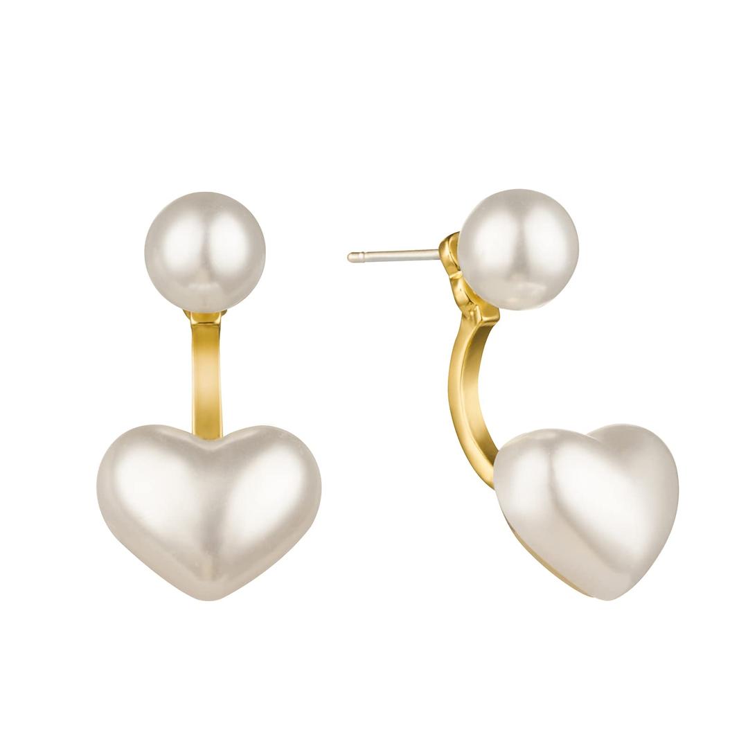 FiveanHeart Pearl Ear Jackets Earrings, Pearl Front Back Studs Earrings for Women Girls