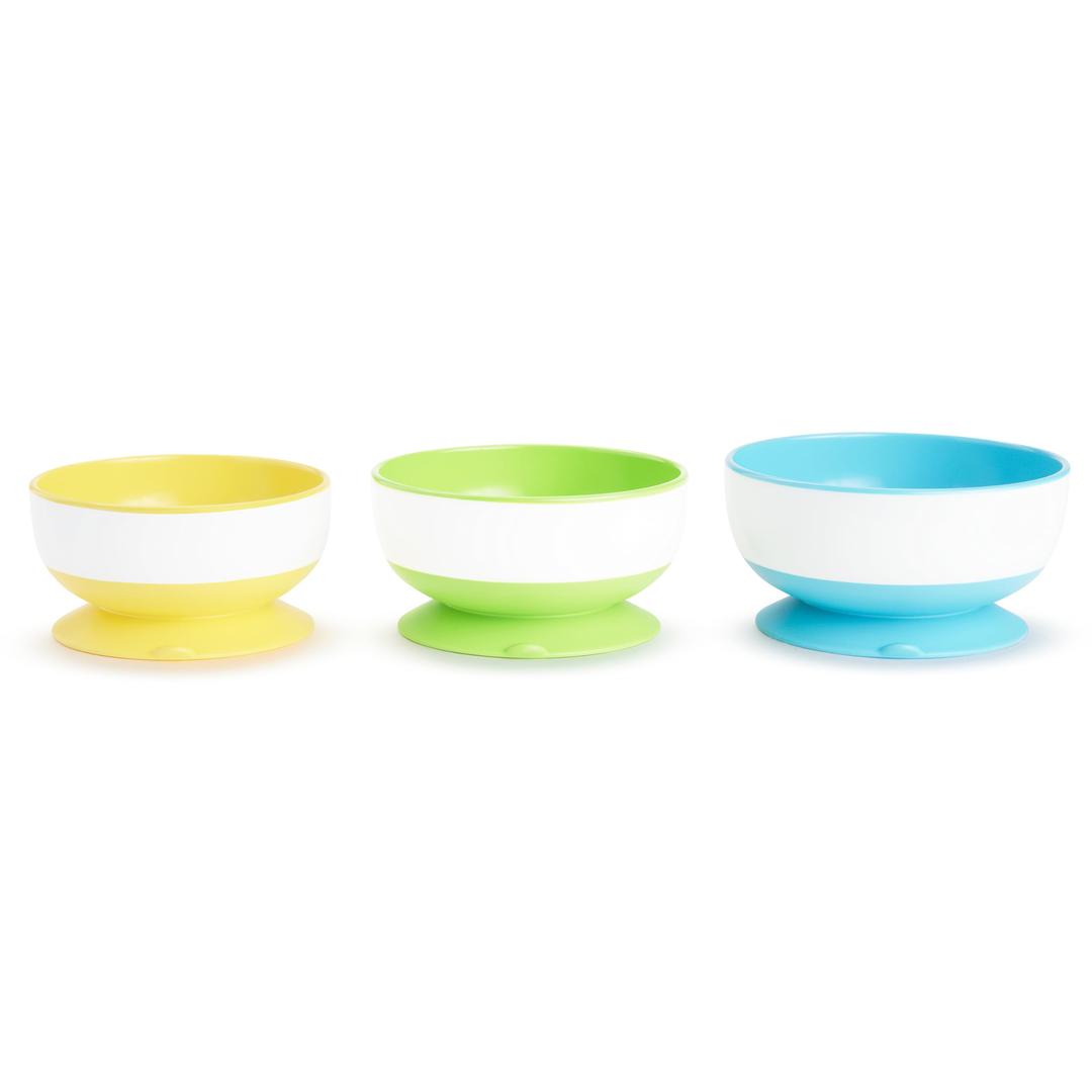 MunchkinStay Put Suction Bowls for Babies and Toddlers, 3 Pack, Blue/Green/Yellow