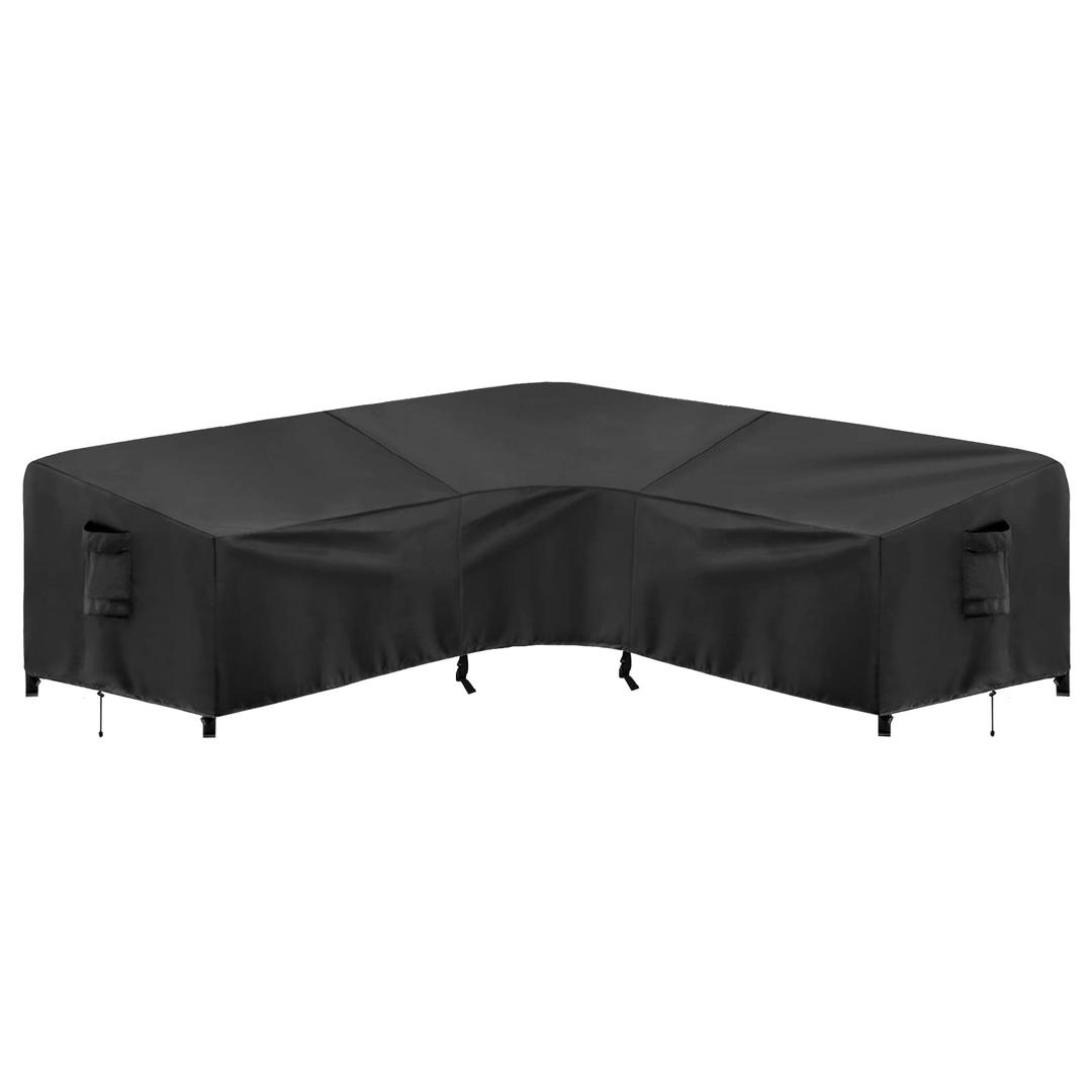 PureFit Outdoor Sectional Sofa Cover Waterproof V Shaped Patio Furniture Covers for Deck, Lawn and Backyard, 89”x89”, Black