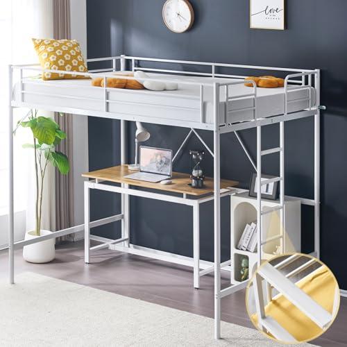 VINGLI Loft Bed Full Size with Flat Rungs for Adults, Kids and Young Teens, No Box Spring Required,Heavy Duty Metal Slat Support,White