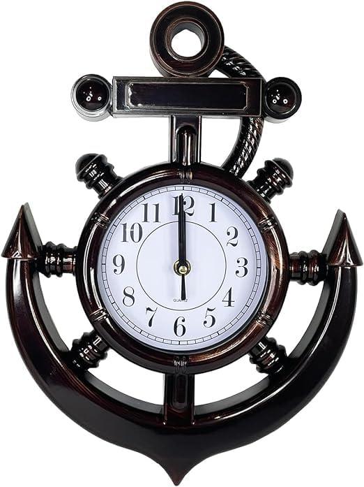 Anchor Wall Clock, Mediterranean Style, Nautical Hanging Clock, Creative Nautical Anchor Ship, Wall Decoration for Living Room Bedroom Home Office, Decorations Gift, Clock Wall. (Brown)