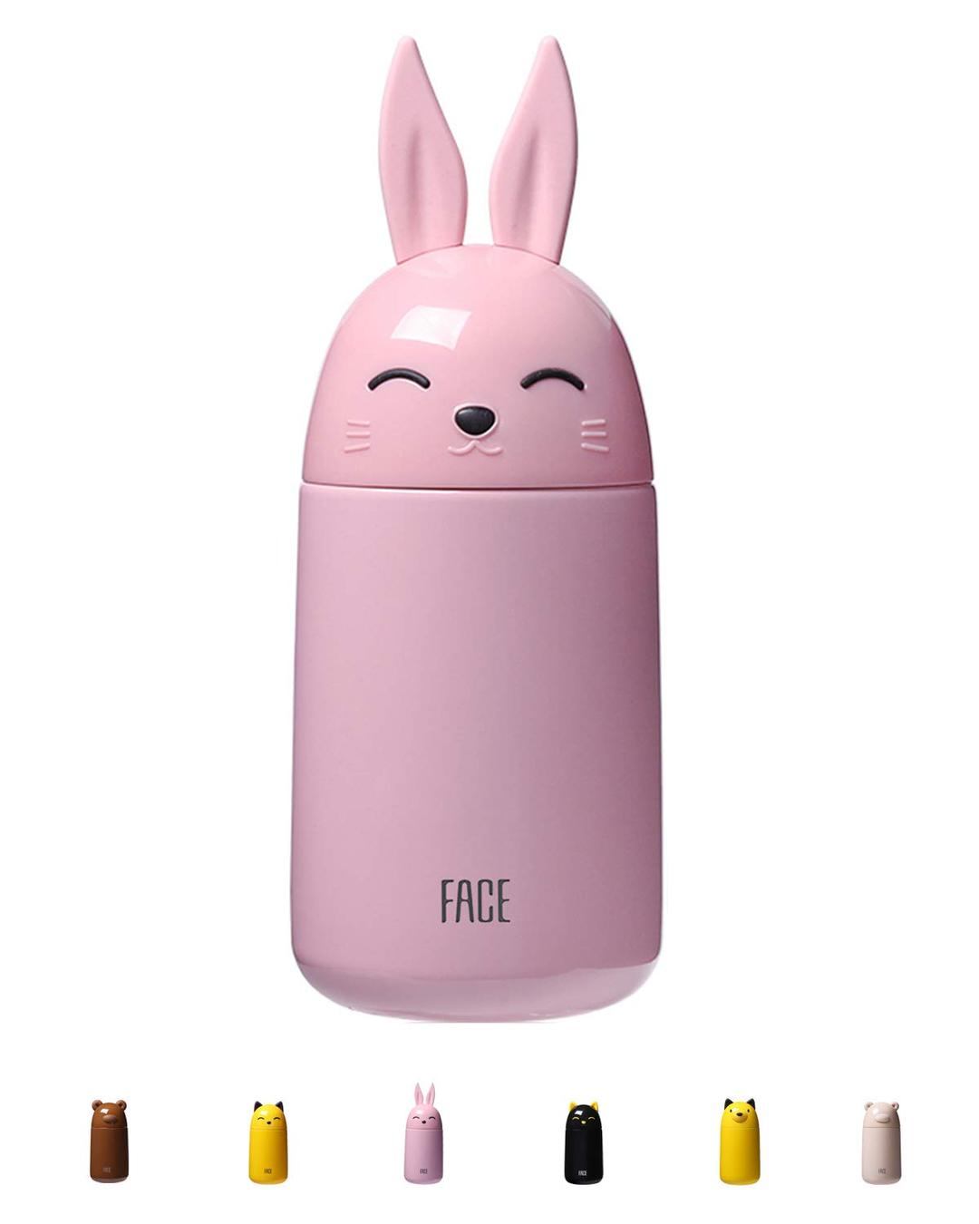 FACE Cute Small Flask for Kids Stainless Steel Milk Container for Work Thermal Cat Flask Water Bottle Lights, Hot/Cold Drinks Bottles, Travel Mug, Leak-Proof, BPA Free, 300ML