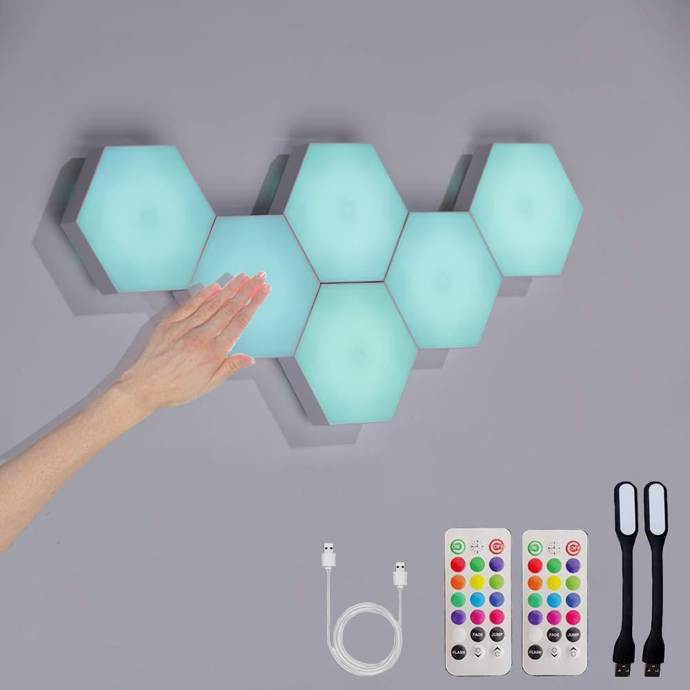 Hexagon Lights with Remote, Smart DIY Hexagon Wall Lights, Dual Control Hexagonal LED Light Wall Panels with USB-Power, Geometry Hex Lights Touch Used in Game Room Decor, Party