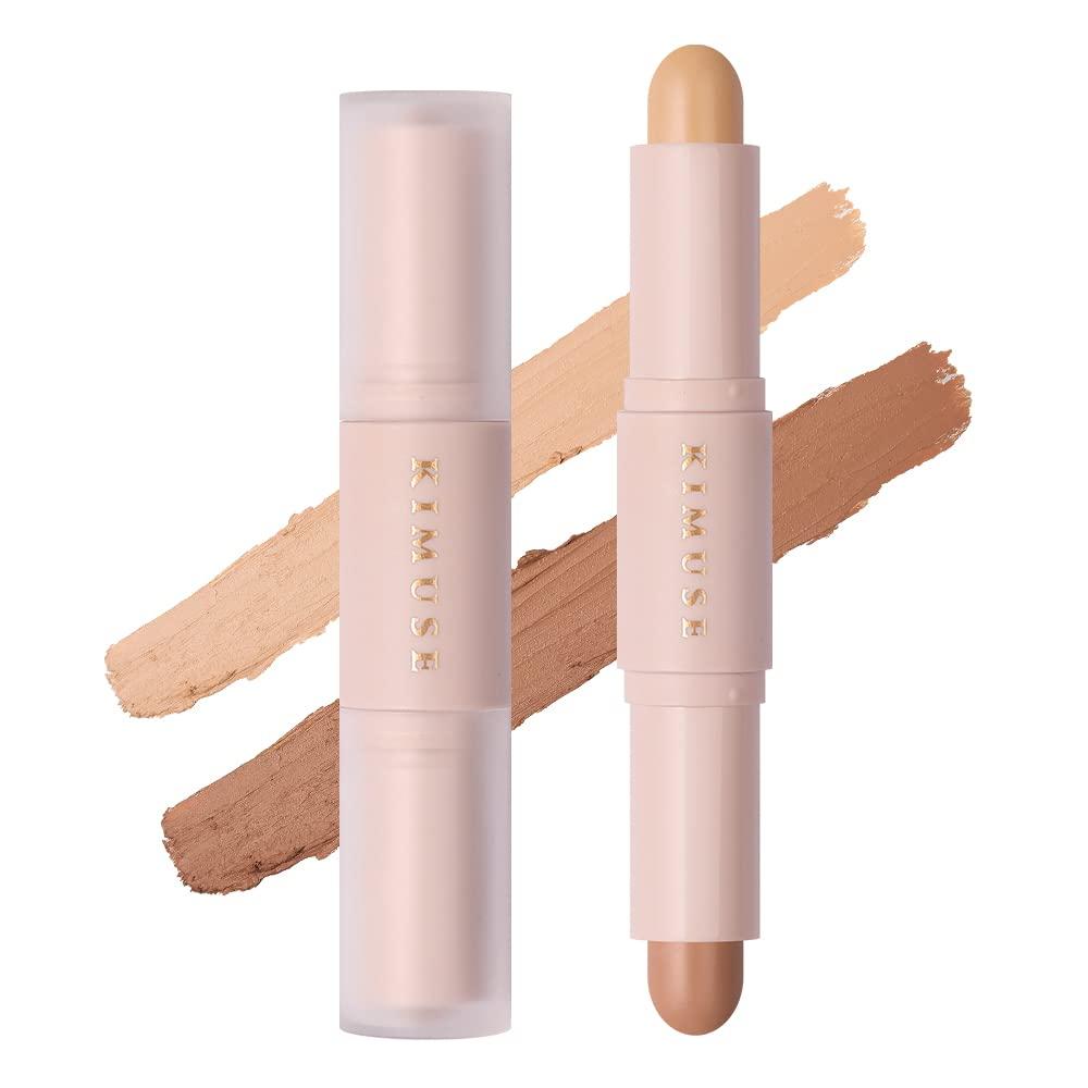 KIMUSE 2Color Dual Cream Contour Stick, Long Lasting & Waterproof Highlight & Bronzer Contour Sticks Kit for Light Skin Face Makeup