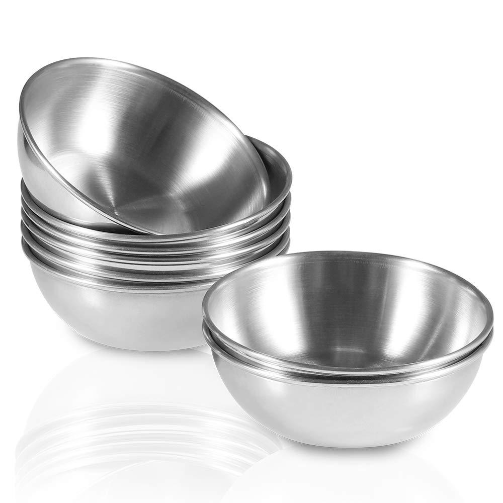 8 Pack 3.2inch Stainless Steel Sauce Dishes Mini Individual Saucers Bowl Round Seasoning Dishes Sushi Dipping Bowl Appetizer Plates, Sliver