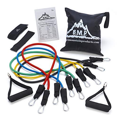 Black Mountain Products Resistance Band Set with Door Anchor, Ankle Strap, Exercise Chart, and Carrying Case, 48"