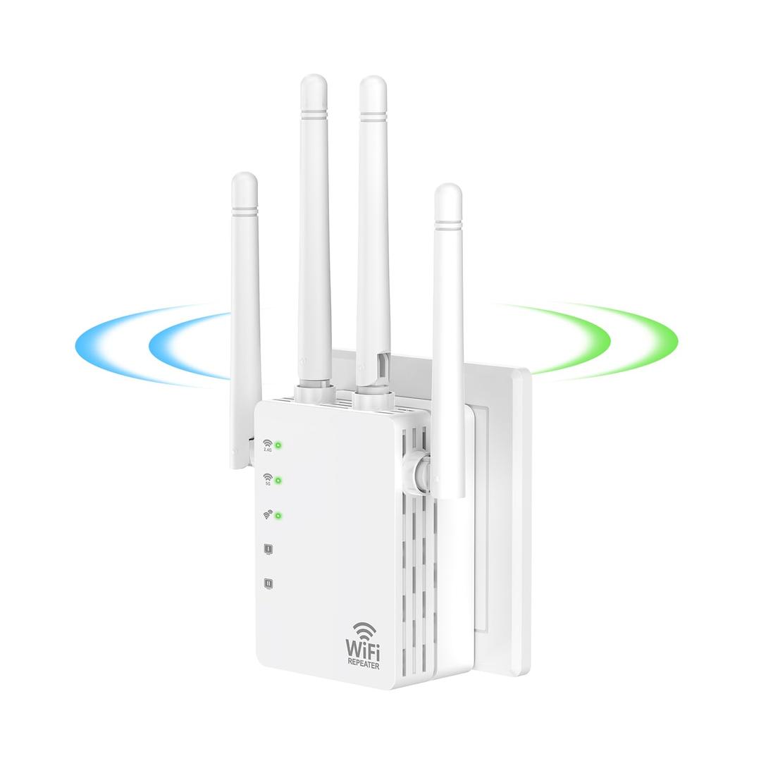 1200Mbps Dual Band 2.4&5GHz WiFi Extender, WiFi Extender Signal Booster for Home Cover up to 12880 sq. ft & 105 Devices, 1-Tap Setup, Supports Ethernet Port