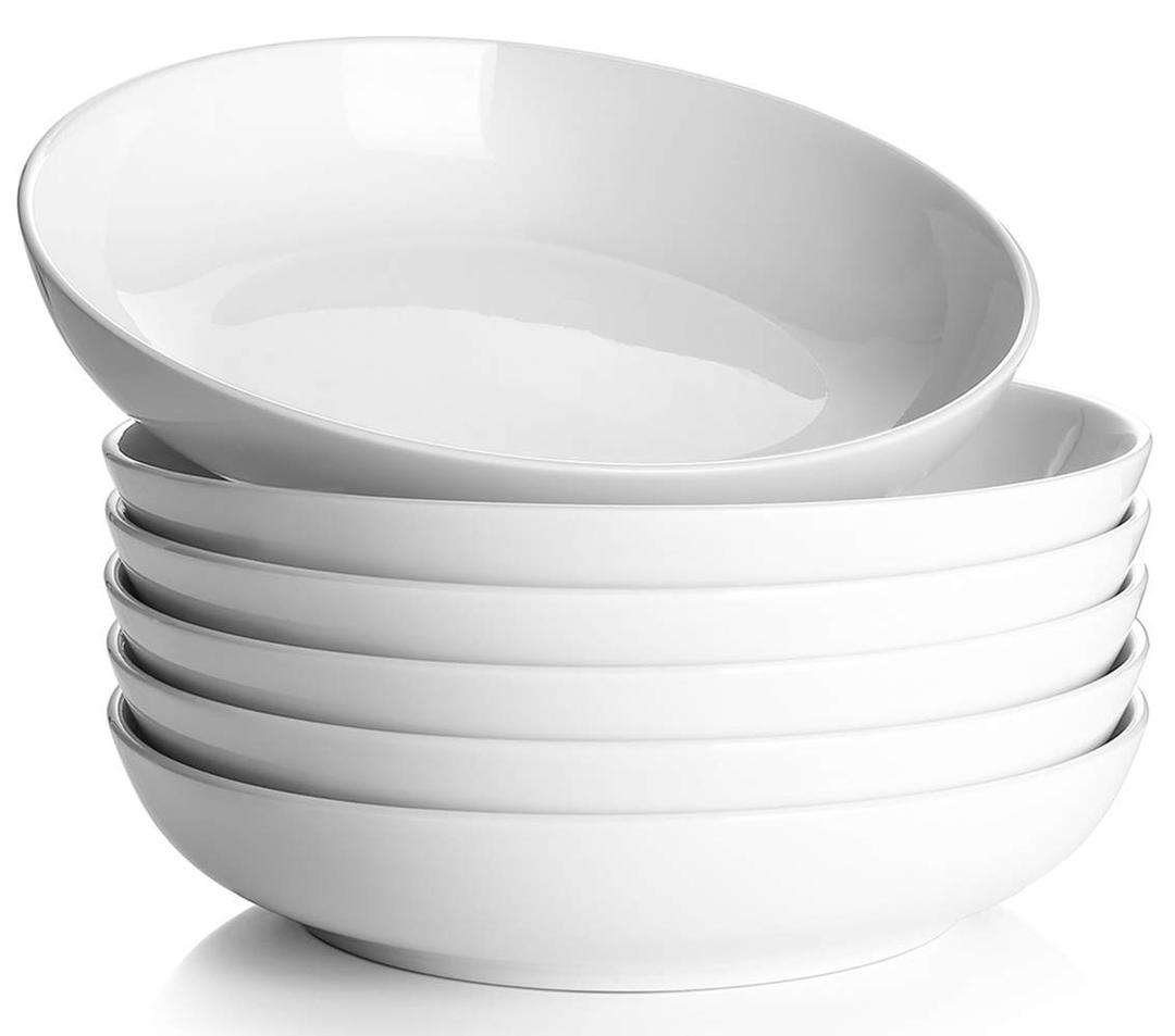 Y YHY 8.5''Pasta Bowl, Porcelain Salad Bowl, Large Ceramic White Soup Bowl Set, Serving Plates for Salad Pasta Soup Fruit, Microwave Dishwasher Safe, 30 oz/880 ml, Set of 6