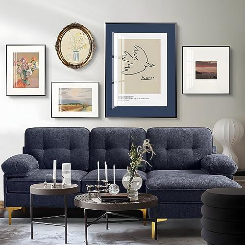 82" Modern Couch w/Chaise, L Shaped Sofa Couch Reversible, Chenille Small Sectional Sofa, Couch with Removable and Washable Cushions (Navy)