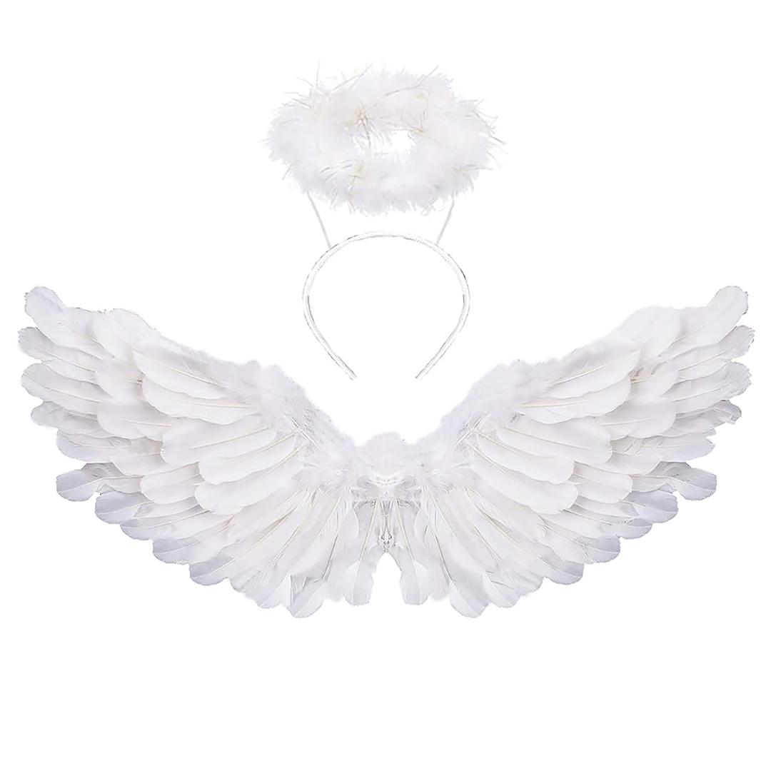 SzJias Angel Costume Wings for Girls Angel Costume Wings and Halo for Kids Halloween Christmas Eve