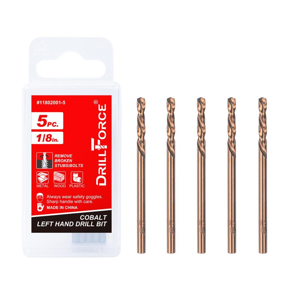 5PCS 1/8" M35 Cobalt Left Hand Drill Bits Set for Removing Broken Stubs, Bolts and Screws, Reverse Twist Drill Bits