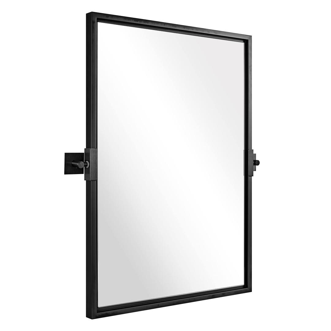 Pivot Mirror, 24x36 Matte Black Modern Rectangle Pivoting Mirror for Bathroom, Tilting Vanity Wall Mirror with Matte Black Framed (Overall 27.75" x 36")