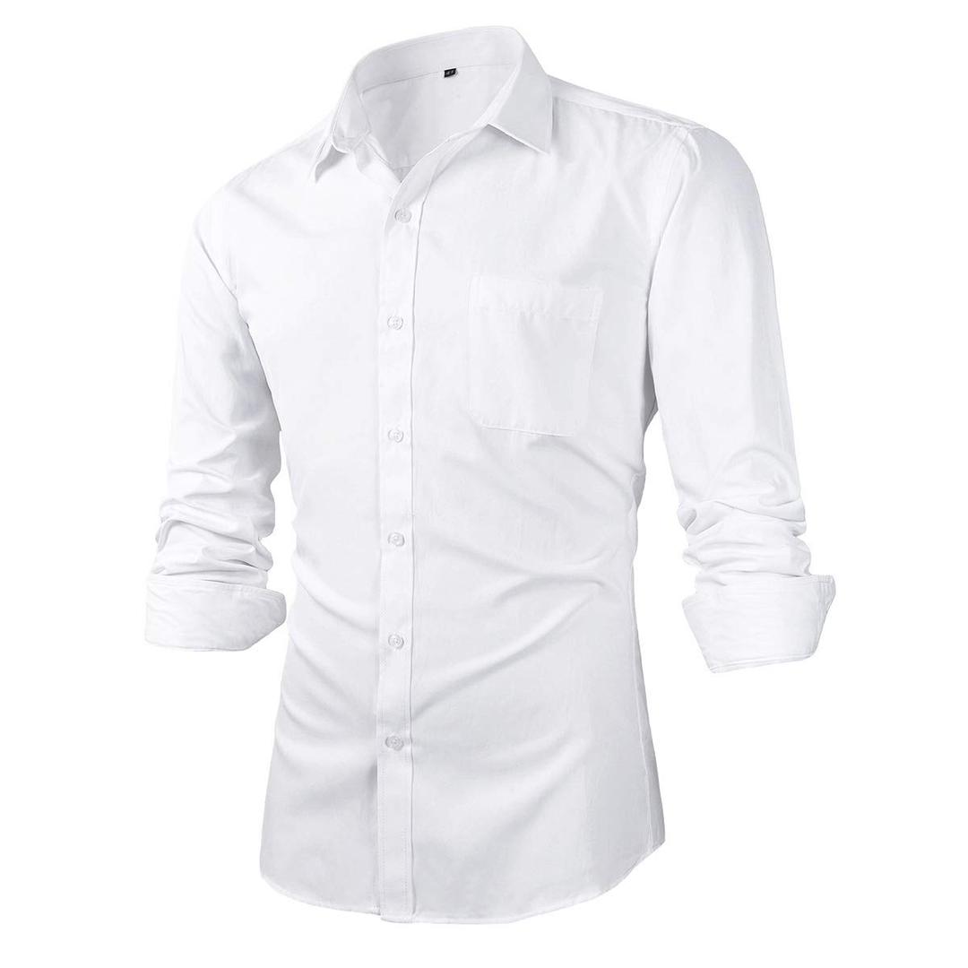 BeninosMens Slim Fit Solid Point Collar Button Down Dress Shirt