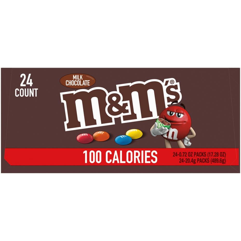 M&M'S 100 Calories Candy Milk Chocolate Bar Bulk Pack, 0.72 oz Bar (Pack of 24)