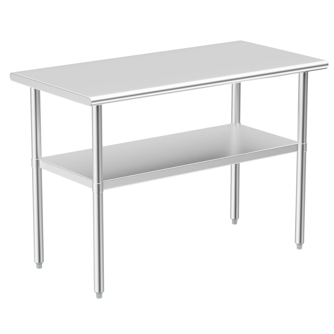 Stainless Steel Table for Prep & Work 48 x 24 Inches, NSF Metal Commercial Heavy Duty Table with Adjustable Under Shelf and Foot for Restaurant, Home and Hotel (24x48in)