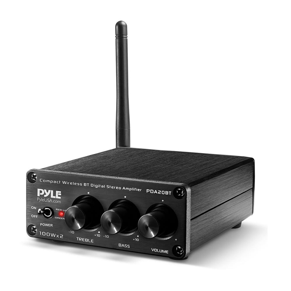 Pyle Bluetooth HiFi Mini Audio Amplifier-Class D Digital Desktop PC Stereo Amplifier Receiver(2 x 100 Watt MAX) Aluminum Diecast- Pyle PDA20BT