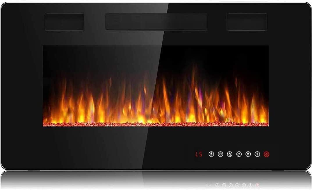 BOSSIN 30 inch Ultra-Thin and Silence Linear Fireplace, Recessed Electric Fireplace and Wall Mounted & in-Wall Fireplace, Adjustable Flame Colors & Speed,Touch Screen Remote Control with 8h Timer