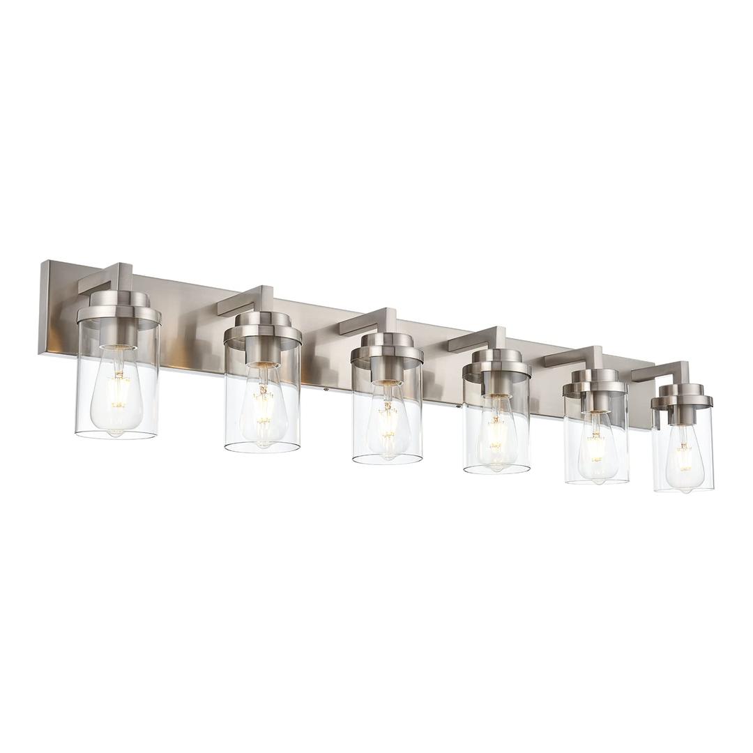 MELUCEE 6-Light Bathroom Lights Over Mirror in Brushed Nickel, Modern Industrial Vanity Lighting Fixture Indoor Wall Lights for Bath Kitchen Powder Room, Clear Glass Shade