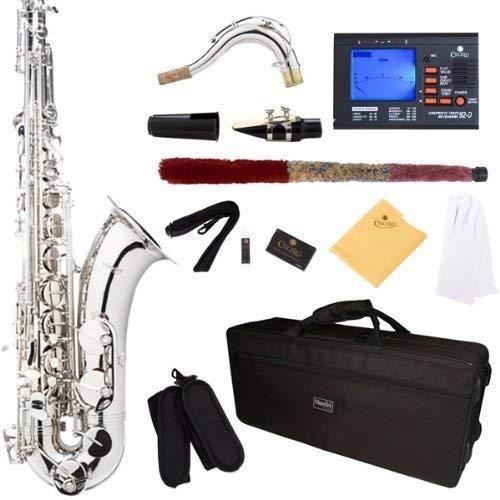 Mendini by Cecilio Tenor Saxophone, L+92D B Flat, Case, Tuner, Mouthpiece, Nickel