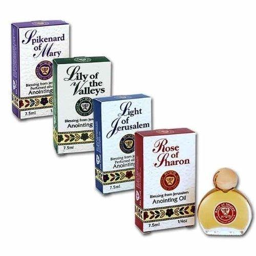 Ein Gedi Set of 4 Anointing Oils: Light of Jerusalem, Lily of the Valley, Spikenard, and Rose of Sharon