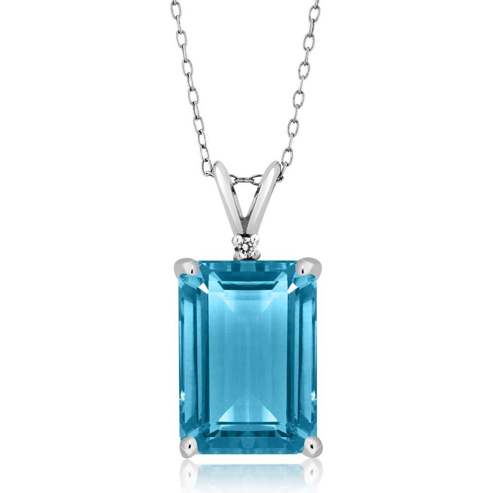 Gem Stone King925 Silver Swiss Blue Topaz and White Topaz Pendant Necklace For Women (9.72 Cttw, Gemstone November Birthstone, Emerald Cut 14X10MM, with 18 Inch Silver Chain)