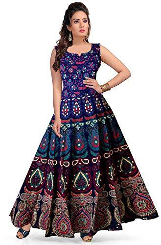 Afreet FashionWomen's Cotton A-line Maxi Dress with Sleeves Attached Inside with Back Strips ( AFN0030_Multicolored_Free Size)