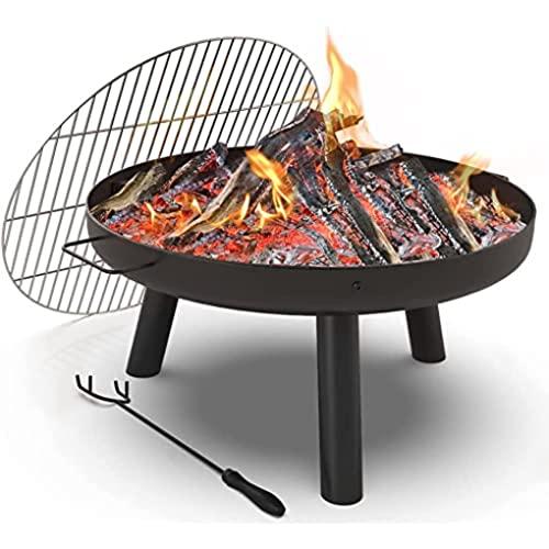 VOUNOT Fire Pit for Garden with Grill Grate and Poker, Outdoor Patio Heater Charcoal Log Wood Burner, Fire Bowl for Bonfire, Picnic, Camping, Diameter 60 cm