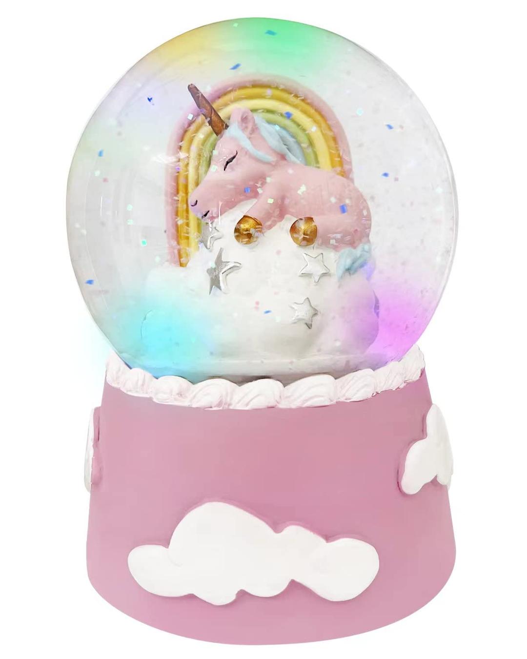 Unicorn Snow Globe - Color Changing Musical Snow Globes for Girls Kids 100mm