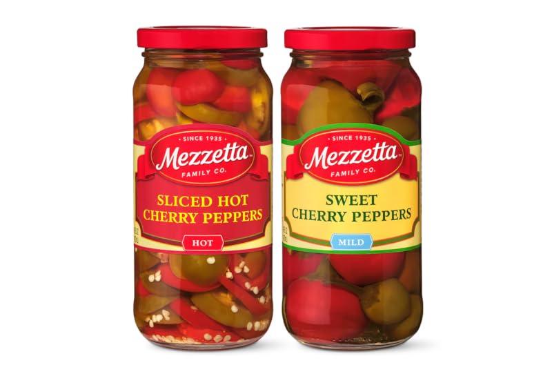 Mezzetta Cherry Pepper Combo (2-Pack) | Sliced Hot Cherry Peppers 16 Ounce, Sweet Cherry Peppers 16 Ounce