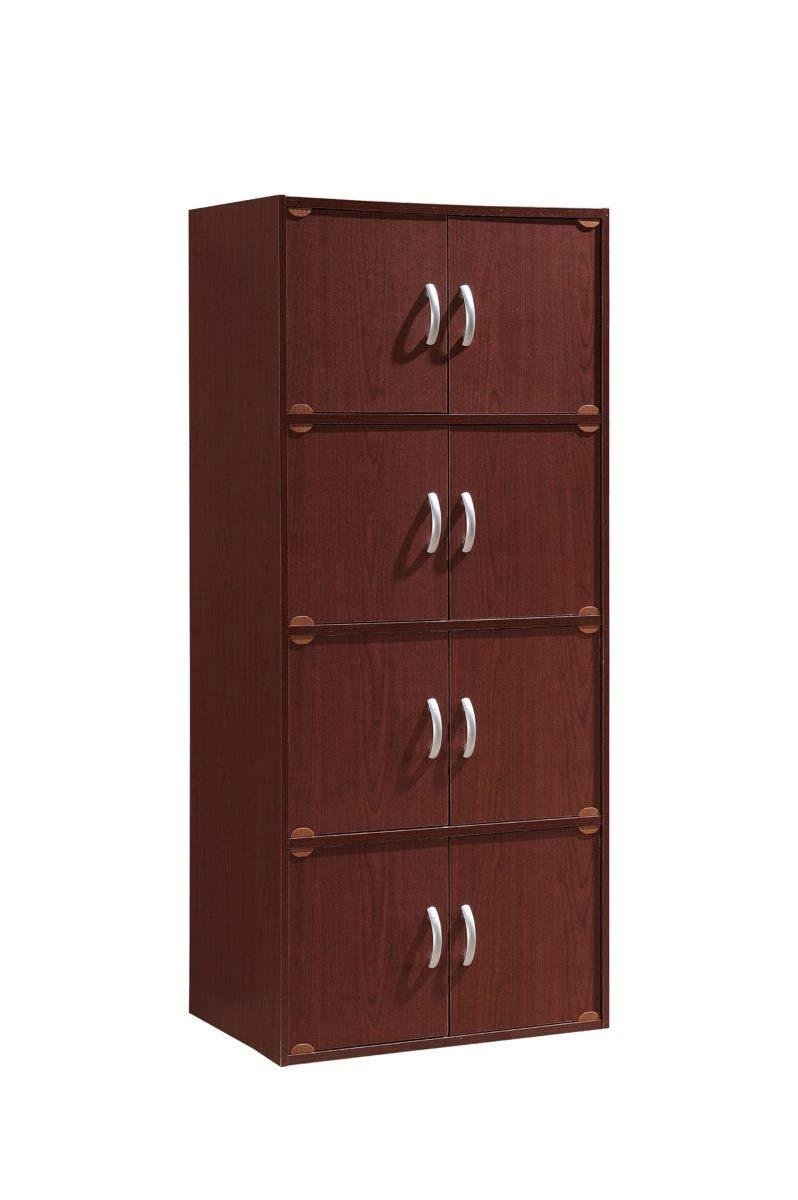 Hodedah 4-Shelf, 8-Door Cabinet Bookcase, Mahogany