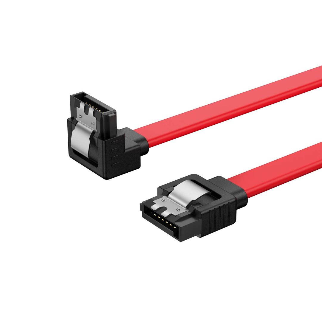 CableCreation SATA III Cable, [2-Pack] 8-Inch/0.6FT SATA III 6.0 Gbps 7pin Female to Downward Right Angle Female Data Cable with Locking Latch, Support for 2.5'' SSD,3.5''HDD Drive, Red