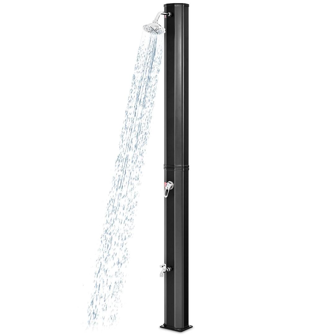 Goplus 9.3 Gallon Solar Heated Outdoor Shower, 7.2 FT Freestanding Garden Shower with 360° Swivel Shower Head, Foot Shower & Temperature Adjustment, for Poolside Backyard Beach (Black)