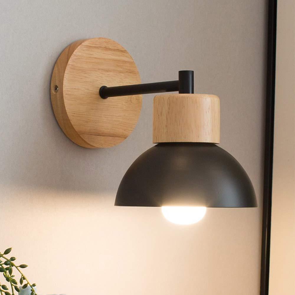 Mengjay Wooden Wall Lights Modern E27 Base Wall Sconce Lamp Contemporary Lighting Fixtures Black Metal Lamp Shade for Living Room Bedroom Kitchen Dining Room