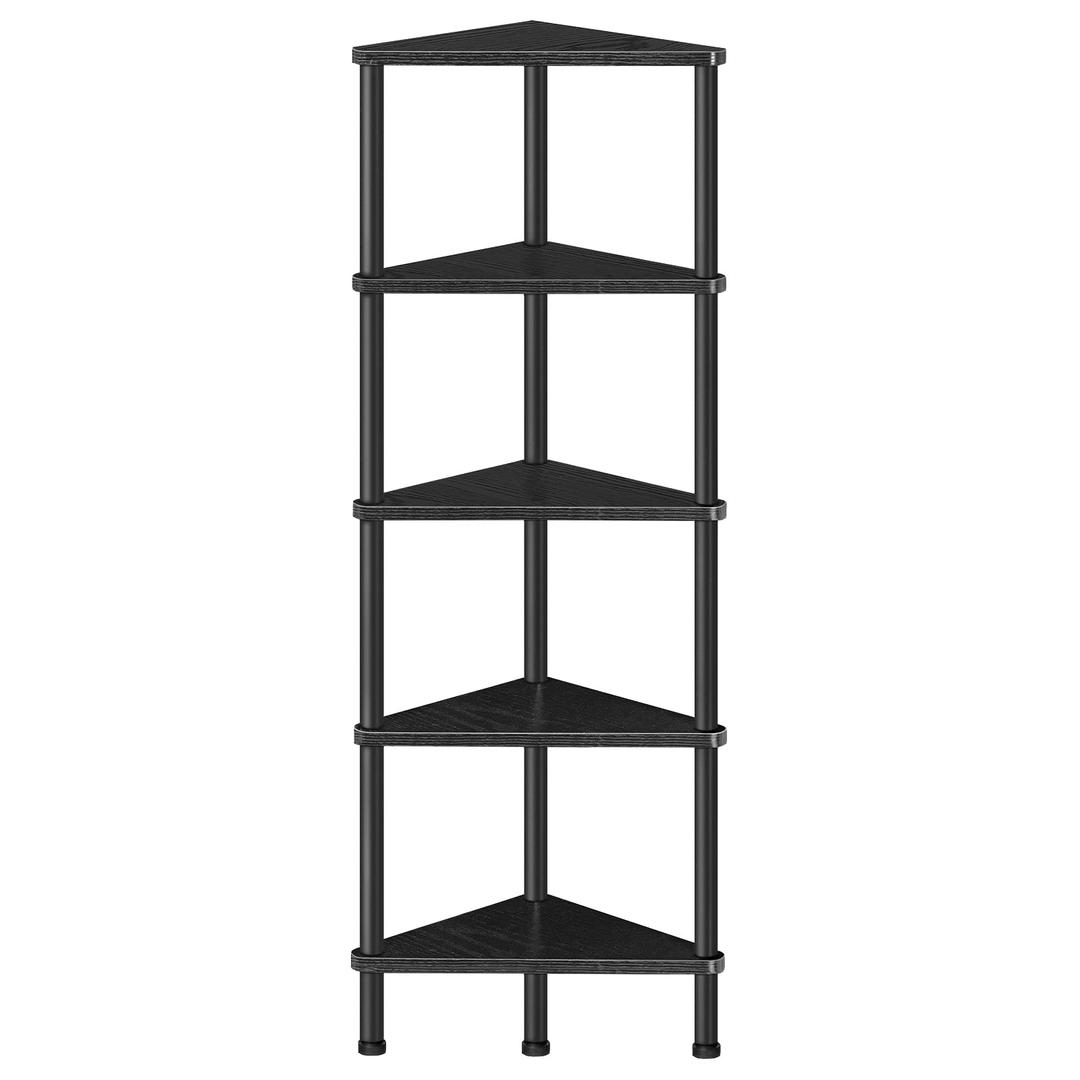 HOOBRO Corner Shelf Stand, Industrial 5-Tier Wall Corner Bookshelf with Metal Frame, Plant Corner Display Shelf, Corner Bookcase for Small Spaces, Bedroom, Living Room, Black BK33CJ01