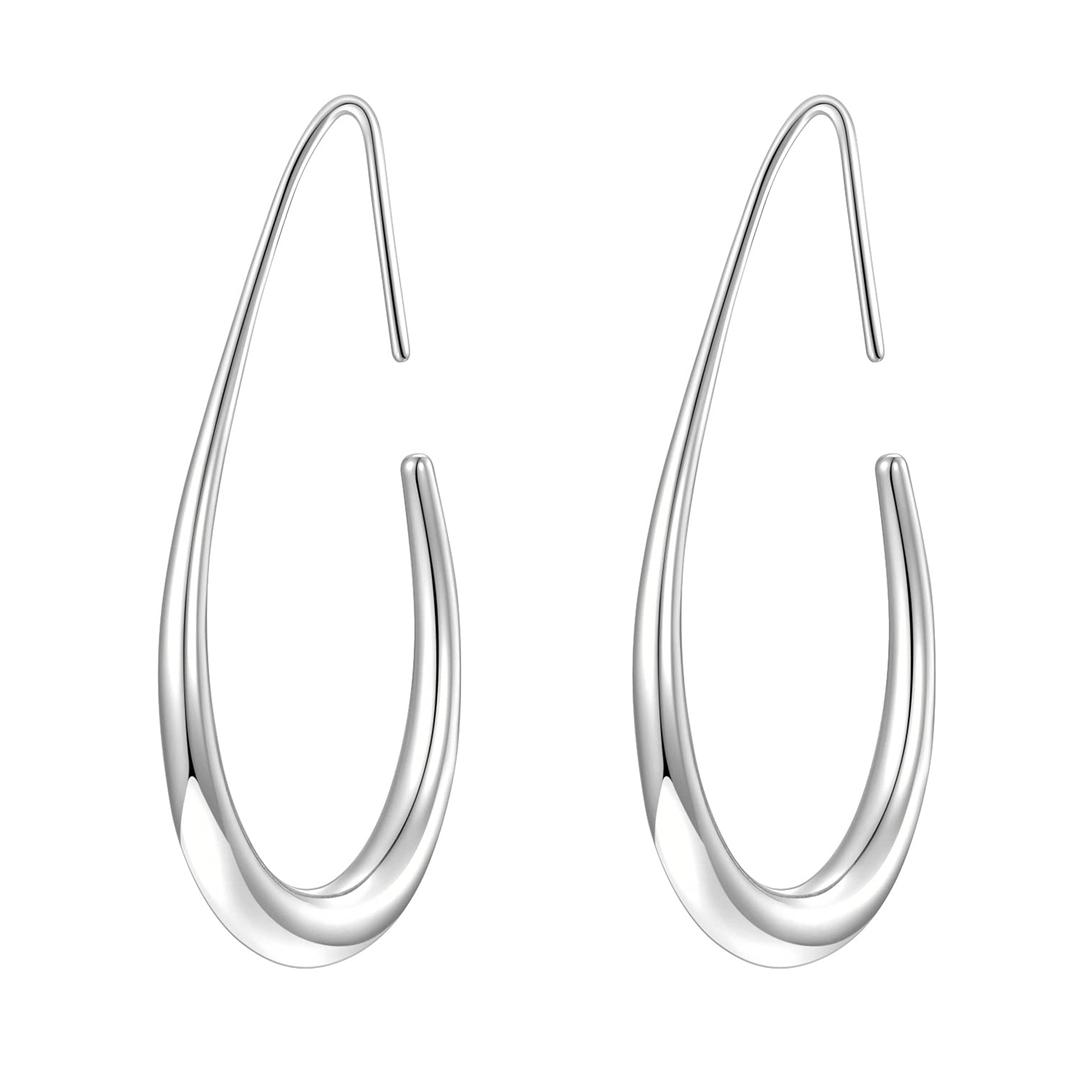 gelanmengLightweight Teardrop Hoop Earrings for Women - 14k Gold/White Gold Plated Large Oval Pull Through Hoop Earrings High Polished Statement Jewelry Gift for Women