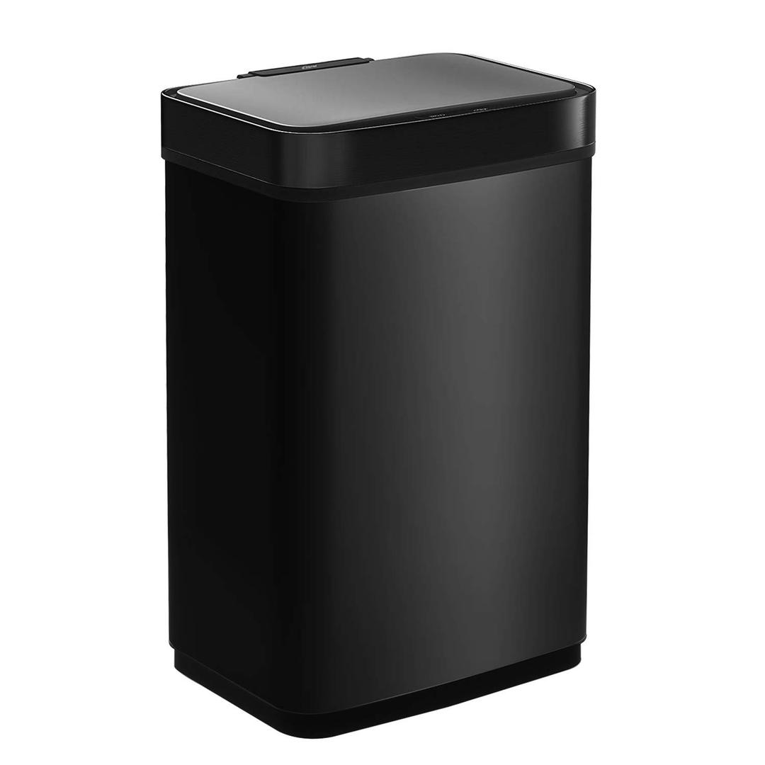 CAYNEL 50 Liter/13 Gallon Sensor Trash Can Stainless Steel Touch-Free Rectangular Kitchen Bin, Automatic Touchless Infrared Motion High-Capacity Garbage Can (Black)