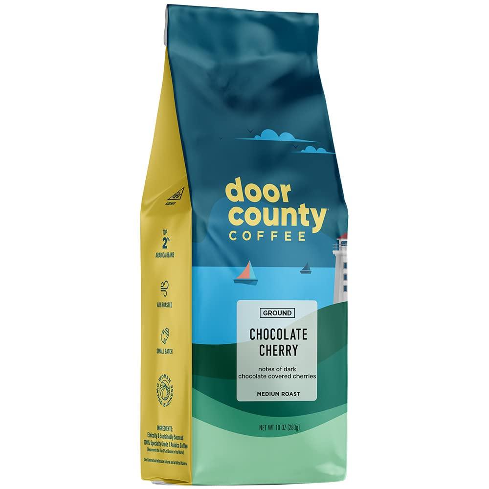 Door County Coffee Chocolate Cherry Flavored Coffee Ground | 10 oz Bag | Flavored Ground Coffee Medium Roast | 100% Specialty Arabica Coffee Ground | Flavored Gourmet Coffee | Chocolate Cherry Coffee