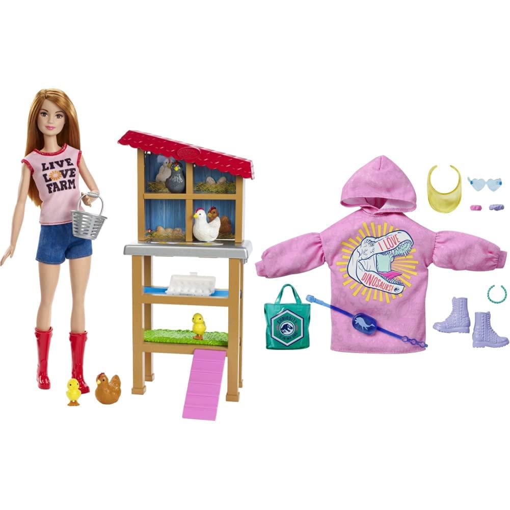 Barbie Chicken Farmer Doll & Playset and Licensed Storytelling Pack w/ CDU - Jurassic (Sweater Dress)