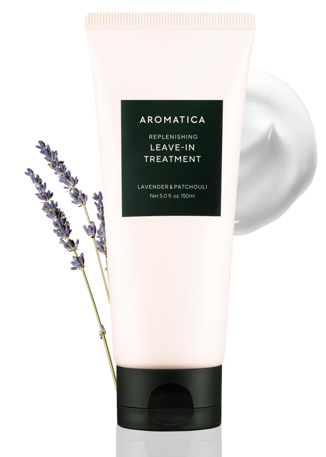 AROMATICA REPLENISHING LEAVE-IN TREATMENT LAVENDER & PATCHOULI 5.0fl oz/150ml - Silicone-Free Leave In Conditioner for Damaged Hair & Heat Protection, No-Rinse Formula