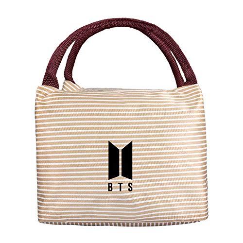 Youyouchard KPOP BTS BLACKPINK TWICE EXO Luch Bag Insulated Cold Canvas Stripe Picnic Carry Case Thermal Portable Lunch Bag Student Food Storage Bag(bts)