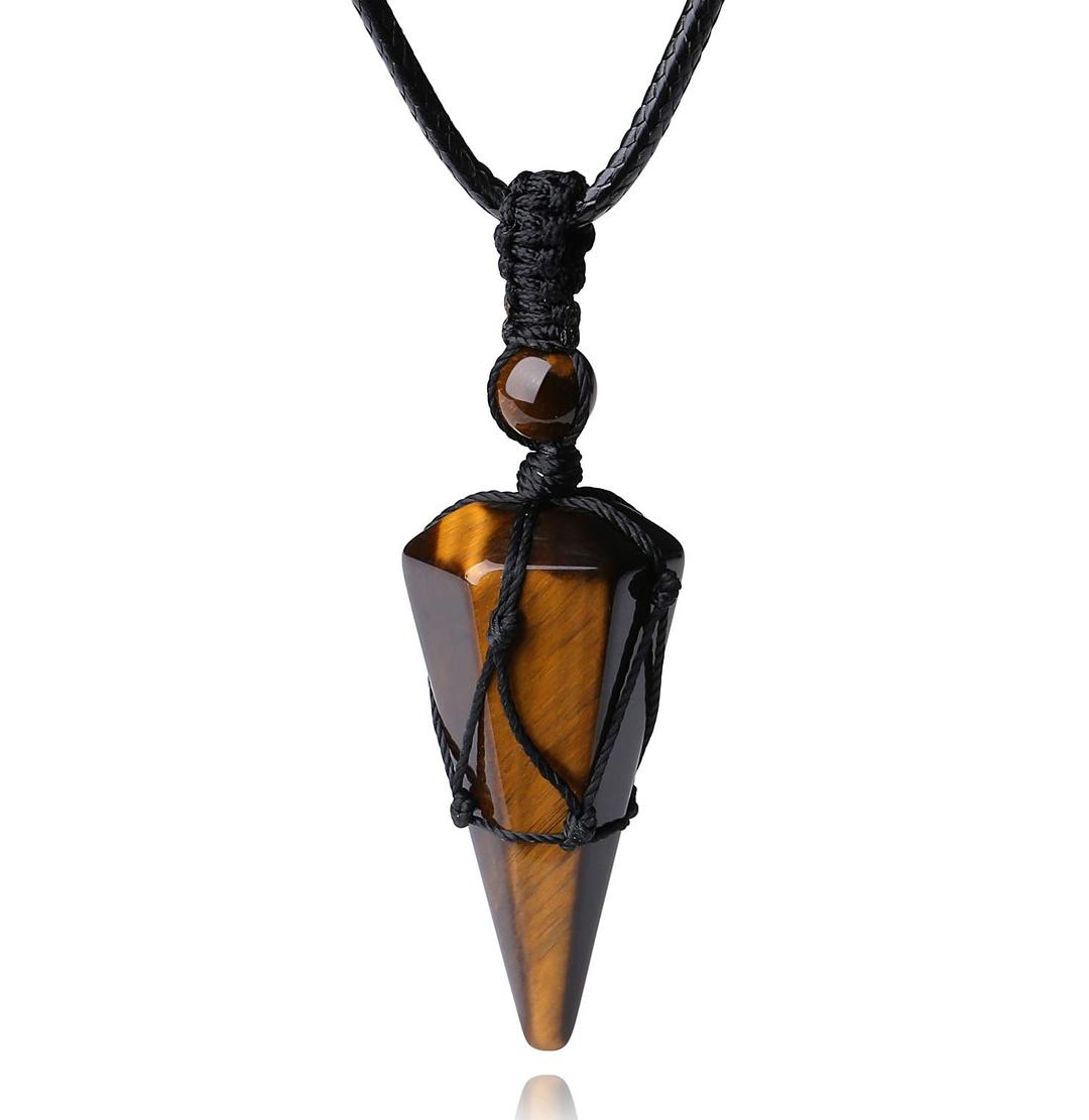 XIANNVXI Healing Crystal Stone Pointed Necklace Adjustable Black Rope Natural Gemstone Pendant Necklaces Jewelry for Men Women