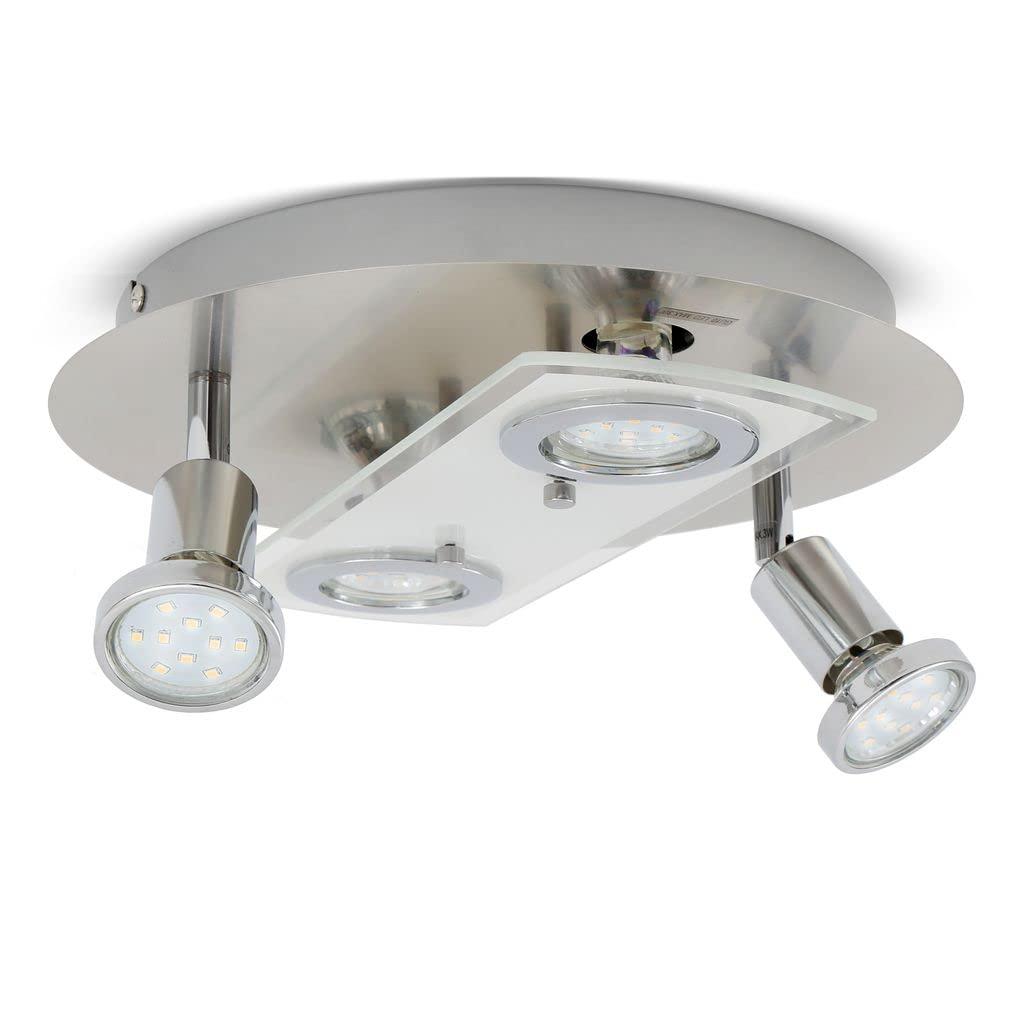 B.K.LichtLED 4 Spot Round Ceiling Lamp with 4X 3W GU10 Bulbs Included, Brushed Nickel