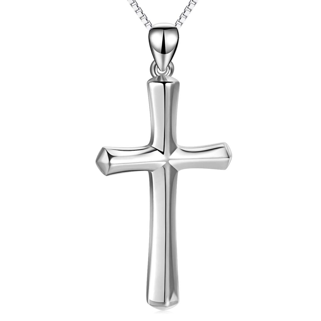 YAFEINICross Necklace Sterling Silver Religious Cross Crucifix Pendant Necklace Engraved"Faith Hope Love" Gifts for Women Mens (Silver engraved cross necklace)