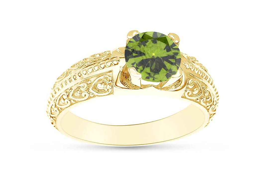 AFFYRound Shape Simulated Birthstone Engagement Ring In 14K Yellow Gold Over 925 Sterling Silver