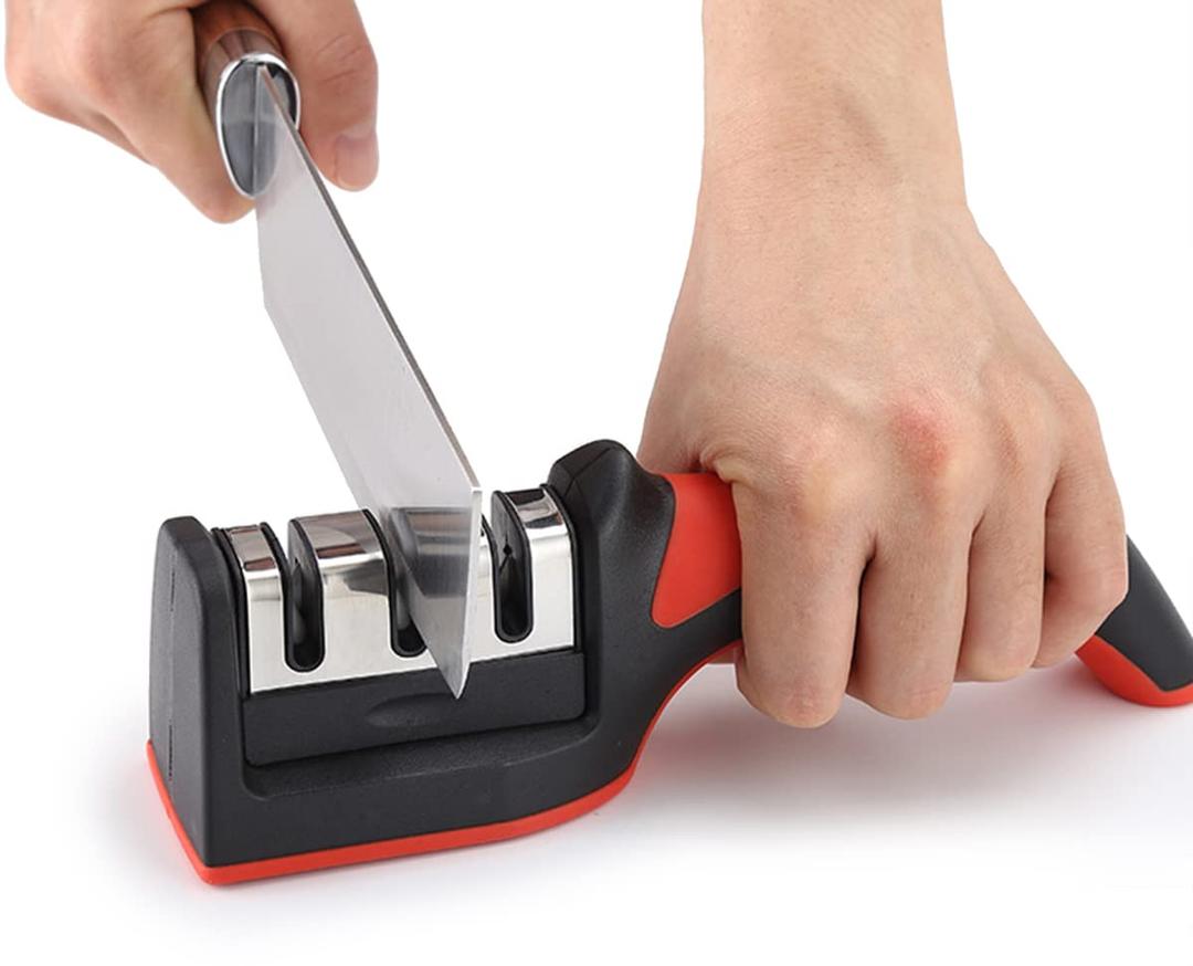 ECVV 3 in 1 Knife Sharpener with 3 Stages, Handheld Knife Sharpener Helps Repair, Restore, Polish Blades, Including Straight, Serrated Blades and Scissors