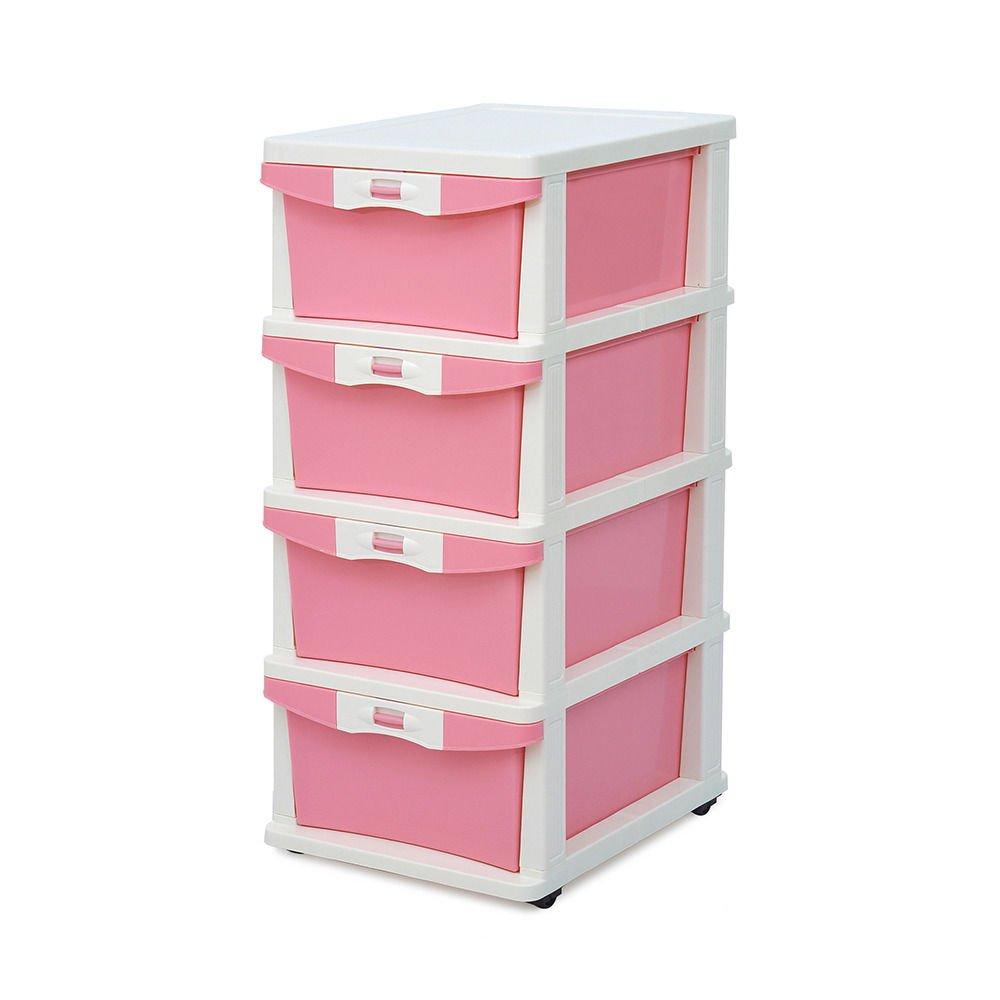 Nilkamal Polypropylene Chests Of 4 Drawers Chtr23Nt|Drawer Organizer Structure With Sliding Wheels, Modern Design|Multi-Purpose Storage For Kids, School, Home&Office|Easy Assembly|Pink&Cream Colour