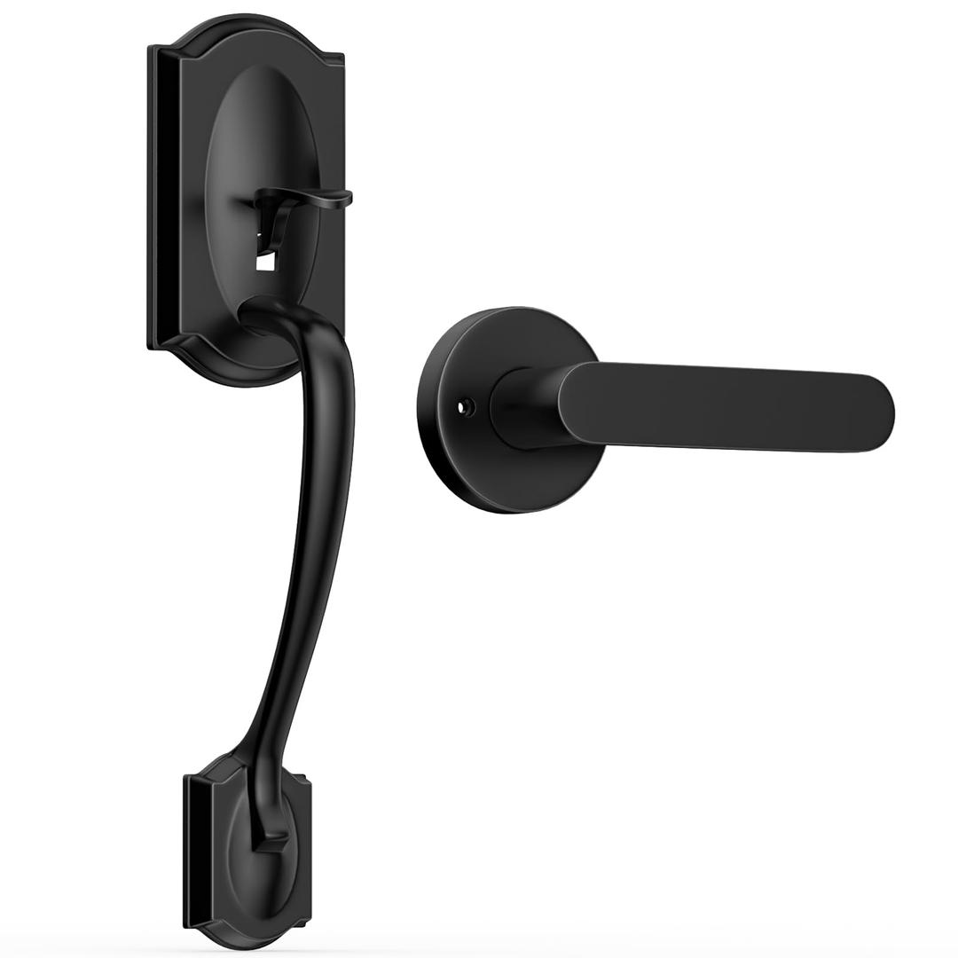 Front Door Handle, Exterior Door Handle，Entry Door Handle with Reversible Lever, Adjustable Door Handle，Interior Door Handle, Black Door Handle,Matte Black